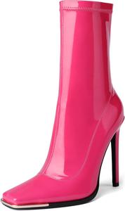 Женские ботинки Reitoye средней высоты, удобные с квадратным закрытым носком, на каблуке, с молнией, короткие ботильоны, Rosered-Stiletto