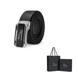 JAGUAR Мужской кожаный ремень из коровьей кожи черный шириной 3.4 см, Black