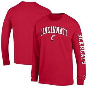 Мужская красная футболка с длинным рукавом cincinnati bearcats arch over logo 2-hit Champion