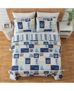 Комплект стеганого одеяла из микрофибры с рисунком в виде морских ракушек и наволочками Linery & Co, Coastal patchwork