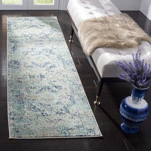 Ковер SAFAVIEH, 69 x 120 см, Madison Collection, Ivory & Blue, дизайн Boho Chic Medallion, не линяет и прост в уходе, идеален для помещений с высокой проходимостью: прихожая, гостиная, спальня (MAD152M)