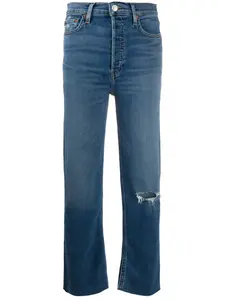 Джинсы из вареного денима с прорезями Re/Done, синий