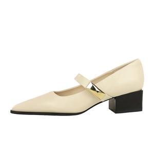 QITUMAUL Туфли Мэри Джейн на массивном каблуке 4,5 см женские экрю, цвет Ecru[Heel Height 4.5cm]