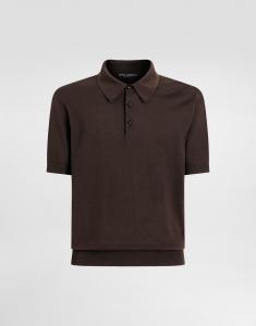 Хлопковая футболка-поло с короткими рукавами Dolce & Gabbana, коричневый
