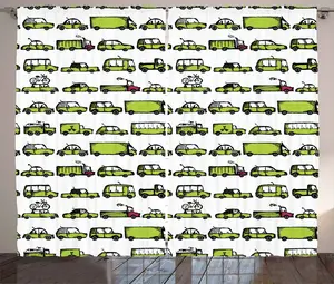 Шторы для гостиной ABAKUHAUS Rustic Car, тема Седан, автобус, путешествие, универсальные, с петлями и крючками, 280 x 175 см, цвет: яблочно-зеленый Abakuhaus