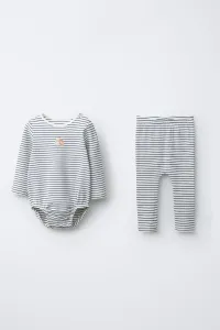 Комплект из боди и леггинсов в полоску с изображением собаки Zara, синий