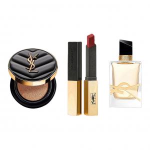 SAINT LAURENT Красный nude celebrity двухцветный набор макияжа для стойкого тона лица комплект из трех предметов