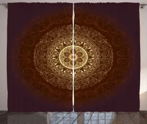 Штора ABAKUHAUS Мандала в деревенском стиле, азиатская духовная культура, присборенная штора для спальни с петлями и крючками, 280 x 225 см, каштаново-коричневый желтый Abakuhaus