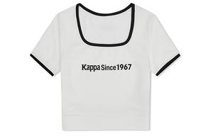 Винтажная повседневная универсальная футболка с коротким рукавом спортивная приталенная укороченная женская морозно-белая Kappa, Korean White-012