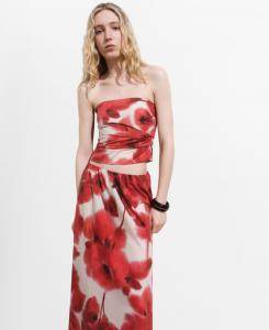 Женский топ-бандо с цветочным принтом MANGO, Ecru