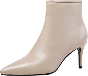 Женские стильные ботильоны LEMUTISME с заостренным носком, средней шовной молнией и низким каблуком-киссетом, для офиса, вечеринок и вечеров, Beige