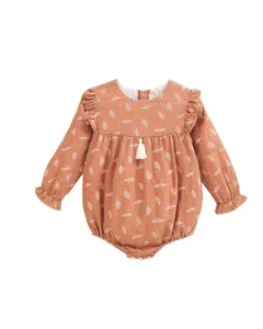 Детский комбинезон с листочным принтом и декоративной кисточкой Dadati, терракотовый