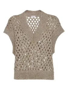 Топ без рукавов открытой вязки Brunello Cucinelli, нейтральный