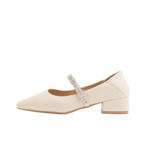 WUJI Женские туфли Мэри Джейн на массивном каблуке экрю, цвет Ecru