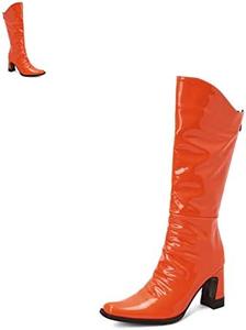 Женские ботинки DevilAngel из гладкой яркой кожи с задней застежкой-молнией и массивным каблуком? Высокий каблук, квадратный носок, удобные блестящие кожаные ботинки., Orange