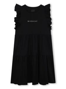 Givenchy Kids ярусное платье с логотипом и стразами, черный