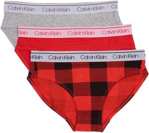Комплект из 3 женских бикини Calvin Klein, Red Buffalo Plaid/High Risk Red/Heather Gray
