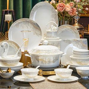 Luowei набор белых фарфоровых тарелок и мисок для дома, 2025 новая простая фарфоровая посуда из цзиндэчжэньского фарфора, коллекционная, в комплекте десять пар костяных фарфоровых палочек