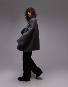 Topshop – Серое пальто из ворсованной шерсти в стиле жакета