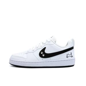 Nike Детские низкие скейтбордистские кроссовки Court Borough Jumping Cats из синтетической кожи, износостойкие, черные с белыми элементами