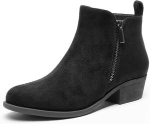 Женские ботильоны DREAM PAIRS с классическим низким широким каблуком и боковой молнией, Black-Suede