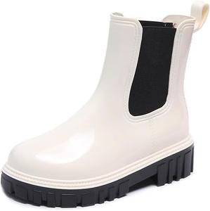 Короткие резиновые сапоги для женщин на шнуровке, милые непромокаемые нескользящие челси Generic, Black White