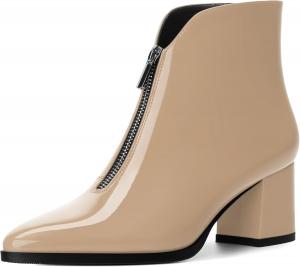 Женские ботильоны, однотонные ботильоны на молнии, с заостренным носком и средним каблуком. RLYGHWAO, Nude Patent