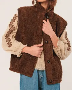 Женский жилет Teddy с круглым вырезом Indi & Cold, темно-коричневый