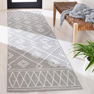 Ковер-дорожка SAFAVIEH, 69 x 275 см, Kilim Collection, Grey & Ivory, ручной работы марокканский бохо хлопок, идеально для помещений с высокой проходимостью в гостиной, спальне (KLM852F)