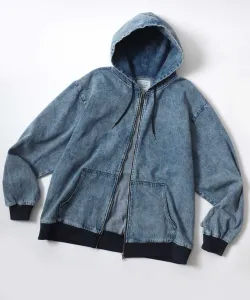 Худи на молнии, джинсовая куртка, оверсайз, винтажная блузон, унисекс, химическая обработка, для мужчин и женщин Lazar, цвет Blue