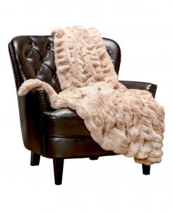 Плед премиум-класса из искусственного меха с драпировкой - Роскошный, мягкий двусторонний плед цвета норки - 108 x 86 дюймов (размер King Size) - Темно-серый Chanasya, Beige