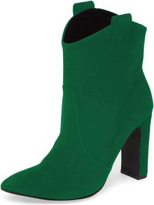 Женские западные ботильоны YDN с острым носком и массивным высоким каблуком, на шнуровке, Green