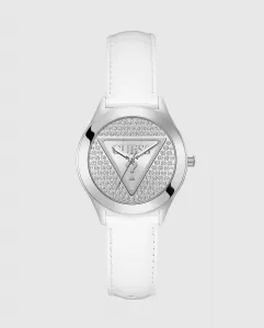 Женские часы Glitz plate GW0745L3 с кожаным и белым ремешком Guess, белый