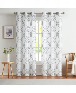 Комплект оконных штор Lea с люверсами, имитирующих лен, 193 см в ширину и 244 см в длину Dainty Home, белый