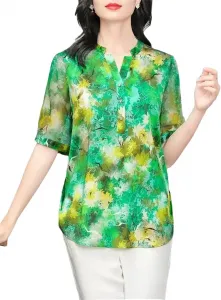 Женская шелковая футболка с коротким рукавом и V-образным вырезом