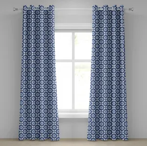 Синяя штора на люверсах ABAKUHAUS, традиционная португальская плитка азулежу с винтажным цветочным мозаичным узором, декоративные двухпанельные шторы, 280 см x 260 см, темно-синий цвет Abakuhaus