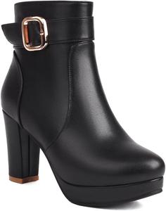 Женские ботильоны на массивной платформе с высоким каблуком, молнией, круглым носком и пряжкой, зимние и осенние, элегантные короткие ботинки JOEUSTY, Black