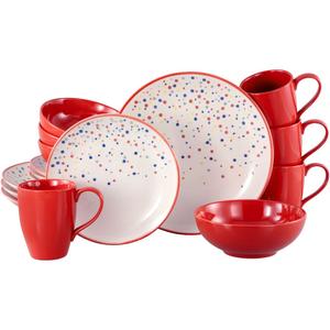 Комби-сервис Joy, Комби-сервис 16 предметов. Нерегулярные разноцветные точки, посуда для хорошего настроения, свежо, дружелюбно Creatable, красный/мультиколор