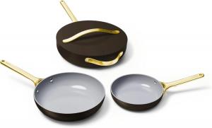 Набор сковородок Caraway с антипригарным покрытием (27 и 20 см) + сотейник с антипригарным покрытием, 4 предмета, черный