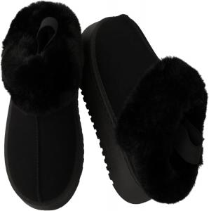 Женские платформенные тапочки Зимние мини-сапожки с противоскользящей подошвой, замшевые слипоны, женские кроссовки с меховой подкладкой для дома и улицы ELAHGEY, Fur Black