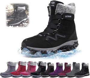 Женские зимние ботинки на снег Уютные и теплые для улицы Ботинки до щиколотки с плюшевой теплой подкладкой Нескользящие Водонепроницаемые Зимние лыжные утепленные высокие походные ботинки Generic, Black-C Women'S10.5-11/Men'S9.5-10