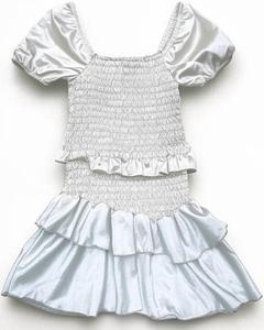 Детское сатиновое платье со сборкой в белом цвете Cheryl Creations