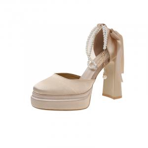 Туфли Chunky Heel High Heels Women's Gift Box Set Dawei's house, Ecru