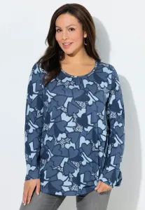 Футболка с длинными рукавами и принтом в виде сердечек Ulla Popken, Atlantic Blue