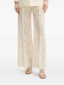 Плиссированные брюки из кружевной ткани с цветочным узором Simona Corsellini, нейтральный