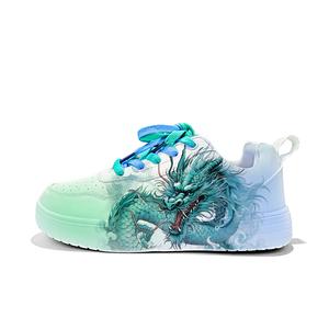Нескользящие, износостойкие, легкие, дышащие, низкие кроссовки для скейтбординга унисекс Cold cicadas yesterday, White Blue Green-Jade Dragon-Zla5054D-Vk1