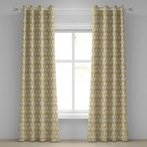 Штора на люверсах ABAKUHAUS с перьями, декоративная, с этническим принтом в стиле бохо, вдохновленная индейцами, двухпанельная, 280 см x 260 см, янтарно-бархатный и белый Abakuhaus