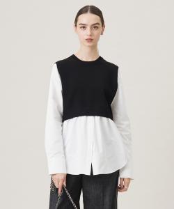 Трикотажный пуловер из комбинированной ткани для рубашки