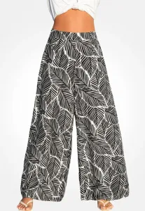 Стильные брюки с широкими штанинами и тропическим принтом в виде листьев. Cupshe, Black/White