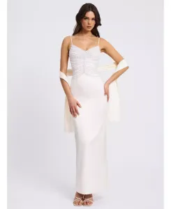 Женское платье-футляр Karmen с жемчужным топом и шарфом Miss Circle, белый
